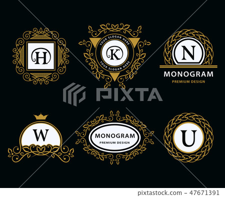 line art logo design. Letter emblem H, K, N, W, U 47671391