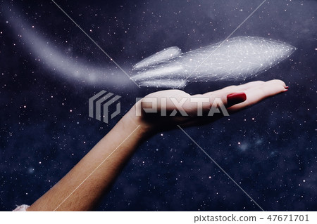 Human hand holding Rocket low poly. Human hand holding Rocket low poly. 47671701