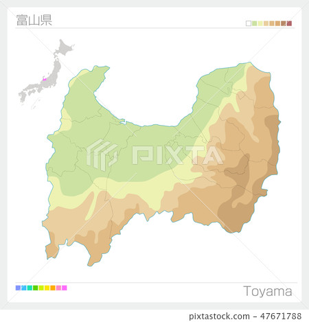 Map of Toyama prefecture (contour line · color coding) 47671788