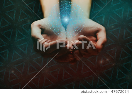 Woman holding Social connection technologies. 47672054