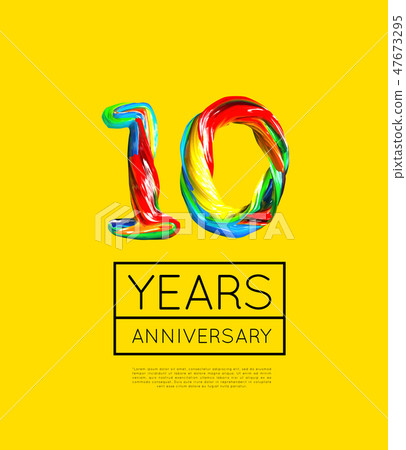 10th Anniversary, congratulation for company or person on yellow background. Vector 47673295