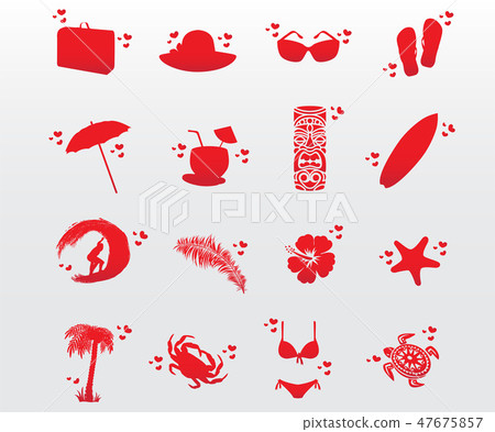 red cute Hawaii icons set 47675857