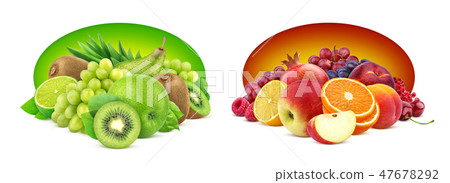 Heap of different fruits and berries isolated on white background Heap of different fruits and berries isolated on white background 47678292