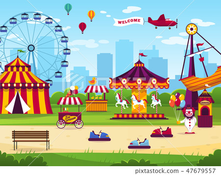 Amusement park. Attractions entertainment joyful amuse carnival fun circus carousel game funfair Amusement park. Attractions entertainment joyful amuse carnival fun circus carousel game funfair 47679557