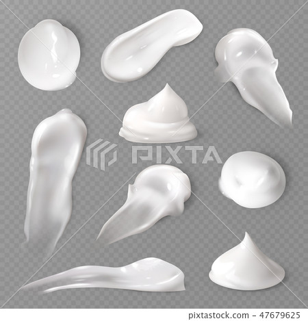 Realistic cosmetic cream smears. White creamy drop skincare cream product lotion thick fresh smooth 47679625