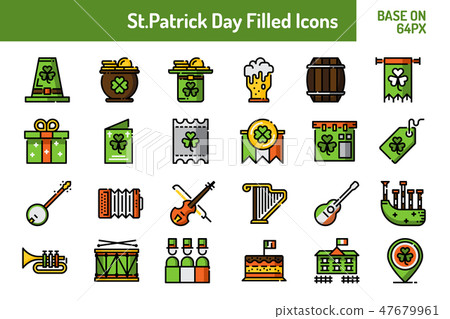 St.Patricks Day icon set. Outline icon 47679961