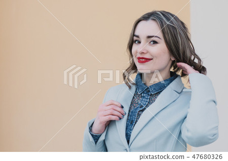 Portrait of a happy enamored girl in anticipation Portrait of a happy enamored girl in anticipation 47680326