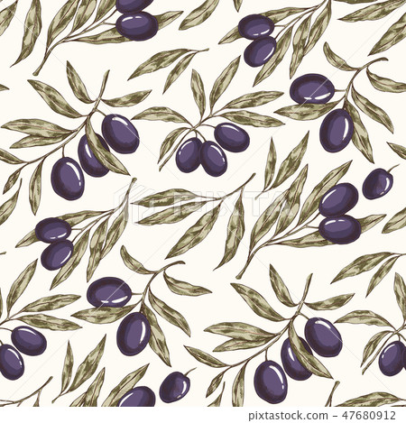 Seamless pattern with Olive branches - Stock Illustration [47680912 ...