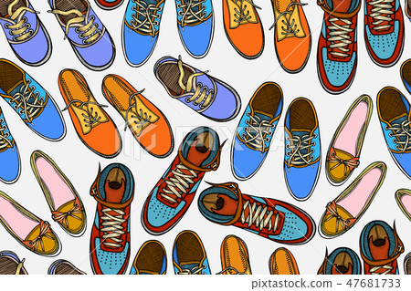 Seamless pattern with red and blue shoes. Seamless pattern with red and blue shoes. 47681733