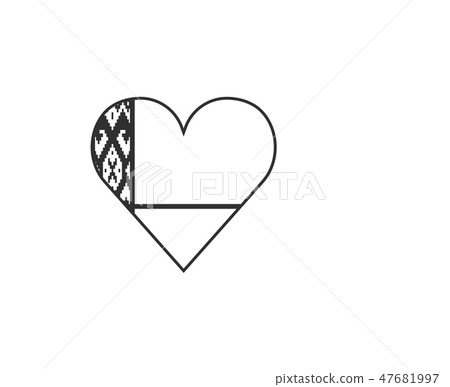 Belarus flag icon in heart shape in black outline 47681997