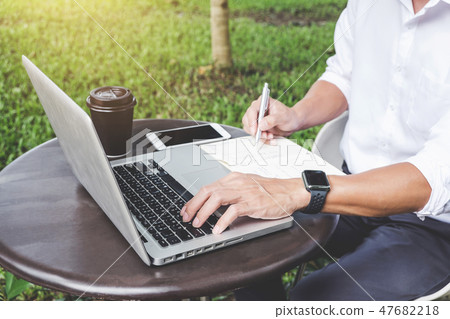 Image of businessman working with laptop and analysis financial 47682218