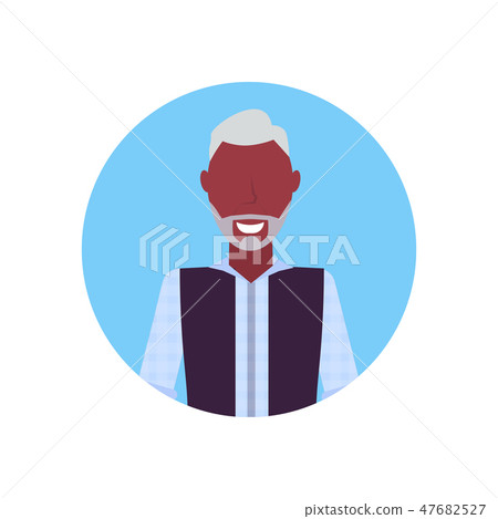senior man happy african american grandfather face avatar male cartoon character portrait flat 47682527