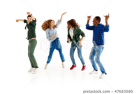 group of cheerful young people isolated on white group of cheerful young people isolated on white 47683080
