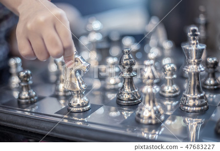 hand move silver horse model on board strategic 47683227