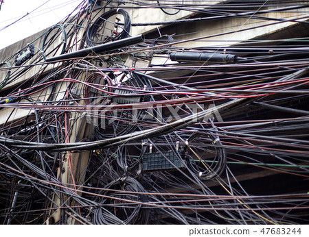electrict line on attena on road in Bangkok city 47683244