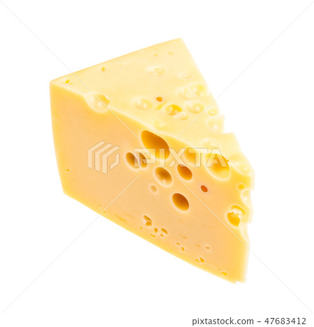 triangular piece of yellow semi-hard swiss cheese 47683412
