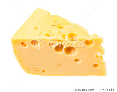 hunk of yellow semi-hard swiss cheese isolated 47683413