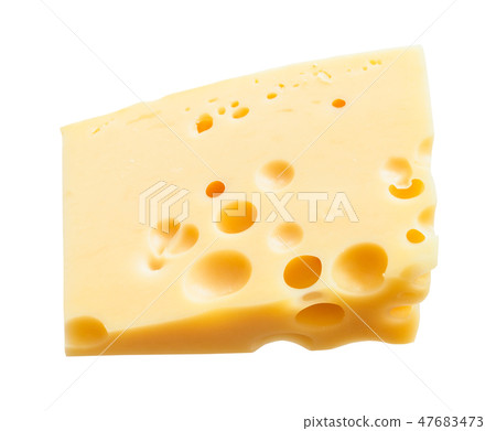 triangular hunk of yellow medium-hard swiss cheese 47683473