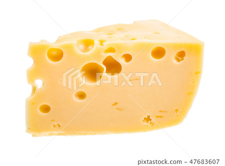 piece of yellow semi-hard swiss cheese isolated 47683607