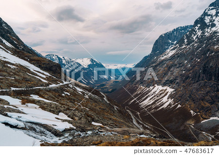 Trolls road in Norway - mountain route of Trollstigen Trolls road in Norway - mountain route of Trollstigen 47683617