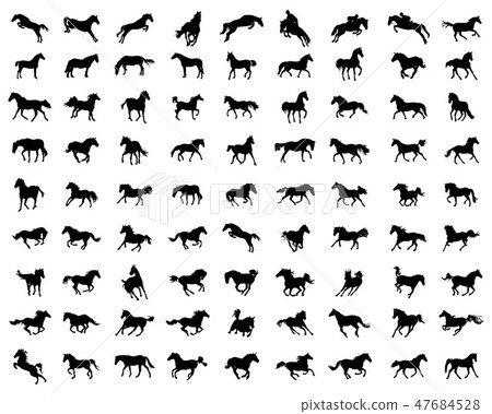 Big set of horses silhouettes Big set of horses silhouettes 47684528