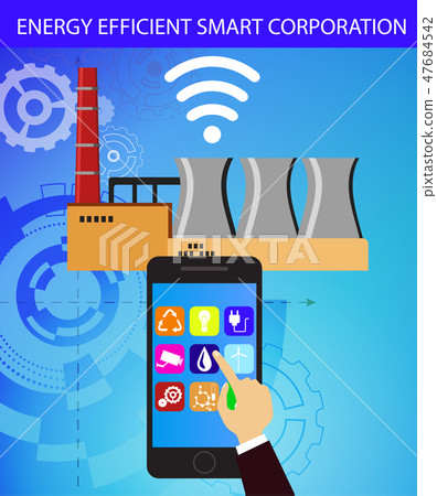 Eco friendly factory on a digital touch screen tablet Eco friendly factory on a digital touch screen tablet 47684542