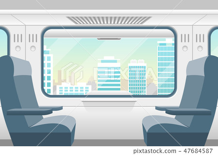 Cartoon Train Inside Interior and Window View. Vector Cartoon Train Inside Interior and Window View. Vector 47684587
