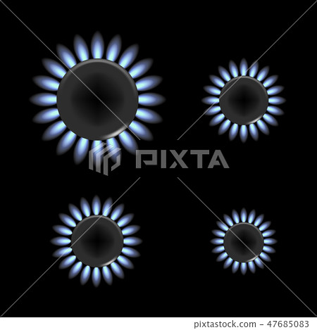 Realistic Detailed 3d Gas Stove Burner Flame Set on a Black. Vector Realistic Detailed 3d Gas Stove Burner Flame Set on a Black. Vector 47685083
