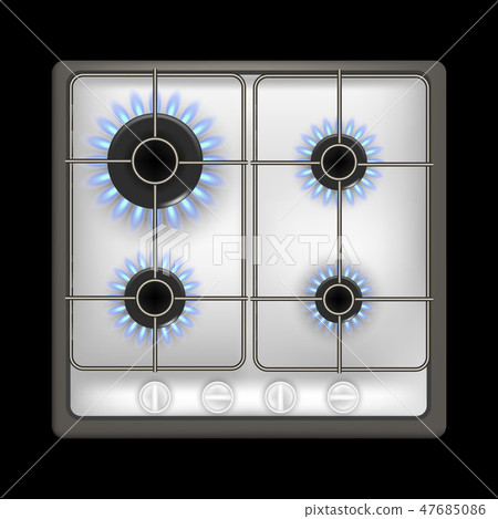 Realistic Detailed 3d Gas Stove on a Black. Vector Realistic Detailed 3d Gas Stove on a Black. Vector 47685086