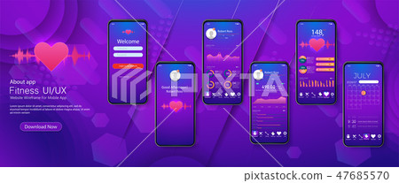 Different UI, UX, GUI screens fitness app 47685570