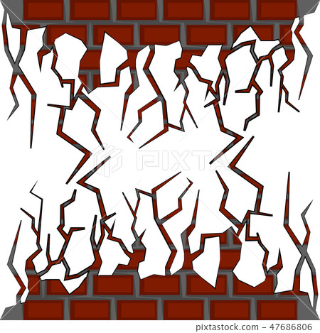 Isolated brick wall cracked Isolated brick wall cracked 47686806