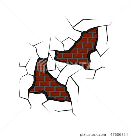 Isolated brick wall cracked Isolated brick wall cracked 47686824