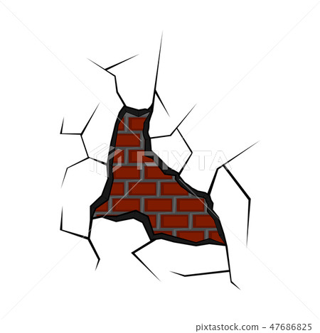 Isolated brick wall cracked Isolated brick wall cracked 47686825