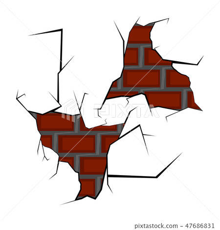 Isolated brick wall cracked Isolated brick wall cracked 47686831