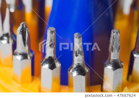 Set of screwdrivers in macro photography 47687624