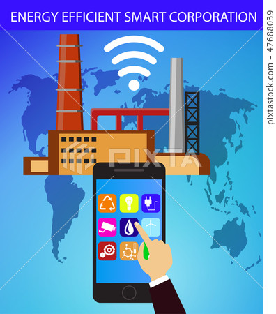 Eco friendly factory on a digital touch screen tablet 47688039