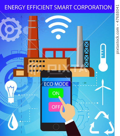 Eco friendly factory on a digital touch screen tablet Eco friendly factory on a digital touch screen tablet 47688041