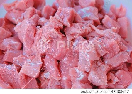 Raw pork meat pile. Raw pork meat pile. 47688667