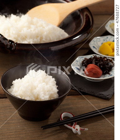 Japanese style rice pot with rice dish 47688727