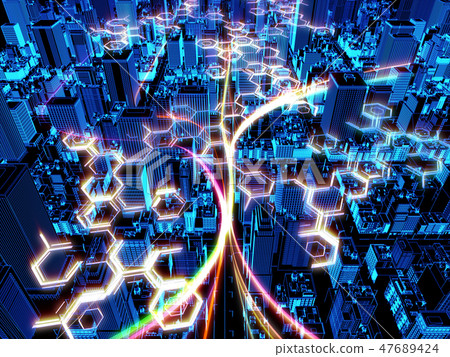 Urban city town cloud optical network CG Urban city town cloud optical network CG 47689424