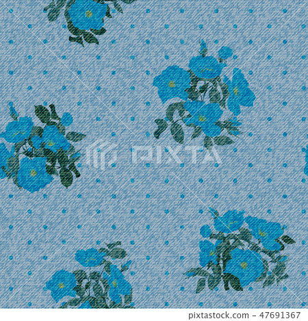 Floral seamless pattern. Colorful flowers on the dark backdrop. The effect of embroidery on denim Floral seamless pattern. Colorful flowers on the dark backdrop. The effect of embroidery on denim 47691367