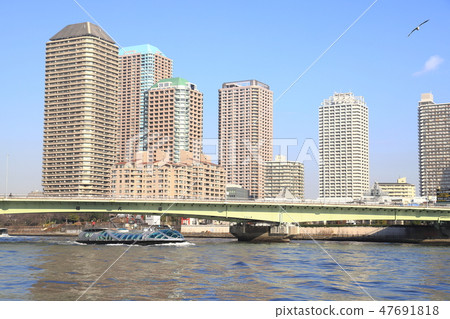Landscape Along The Sumidagawa River Chuo Ku Stock Photo