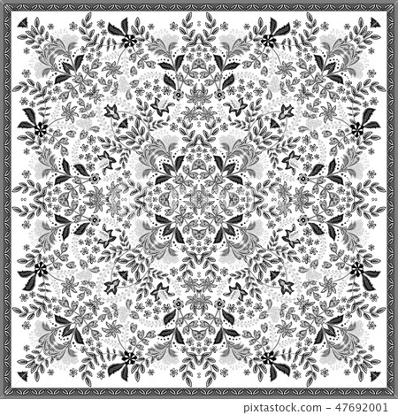 Decorative colorful background, geometric floral doodle pattern with ornate lace frame. Tribal 47692001