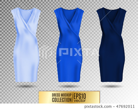 Women's dress mockup collection. Dress with long pleated skirt. Realistic vector illustration. Fully Women's dress mockup collection. Dress with long pleated skirt. Realistic vector illustration. Fully 47692011
