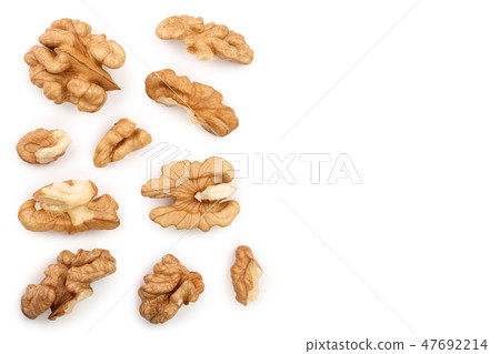 peelled Walnuts isolated on white background with copy space for your text. Top view. Flat lay peelled Walnuts isolated on white background with copy space for your text. Top view. Flat lay 47692214