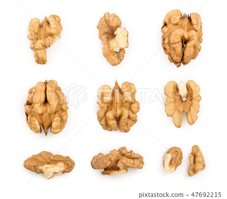 Walnuts isolated on white background. Top view. Flat lay. Set or collection Walnuts isolated on white background. Top view. Flat lay. Set or collection 47692215