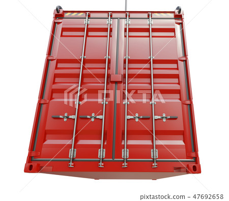 Perspective close-up of red container's door Perspective close-up of red container's door 47692658