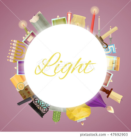 Candle frame vector illustration. Wax candles for xmas party, romantic heat candlelight flame and 47692903