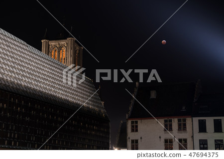 Ghent Market Hall whit moon 47694375