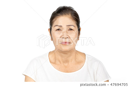 elderly asian woman portrait isolated on white 47694705